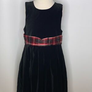 Gymboree girls black velvet sleeveless dress red plaid silk belt Sz 12